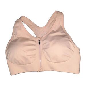 Bra Women's Medium Large M L Tan Nude Peach Zipper Front Closure sports Bra